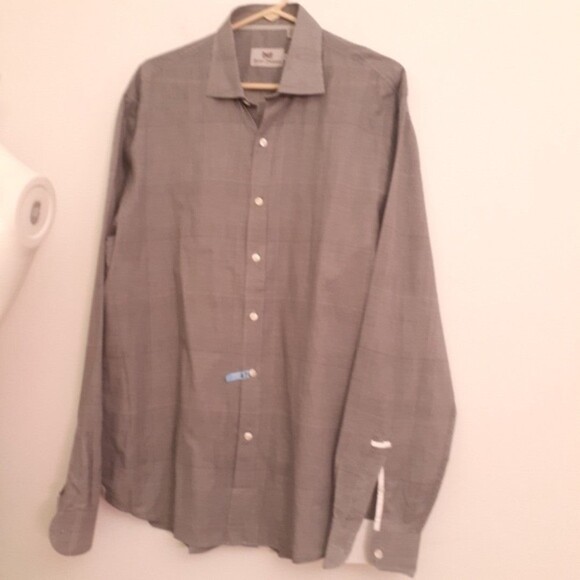hickey freeman shirt mens l gray black white cotton dress shirt mens large - Picture 2 of 7